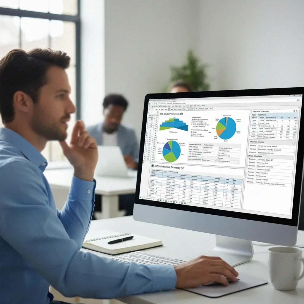 Profesional aplicando funciones y tablas dinámicas de los Cursos de Excel para equipos de Ventas y Marketing en Chile para analizar resultados de campañas y ventas.